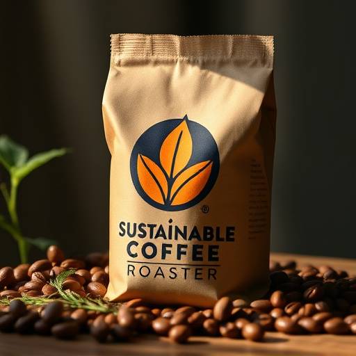 Visuele representatie van een branding project voor een duurzame koffiebranderij, inclusief logo en verpakkingsontwerp.