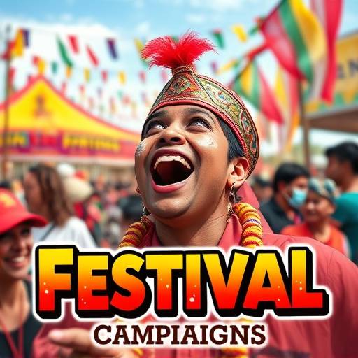 Voorbeeld van een campagne poster voor een cultureel festival met levendige kleuren en een dynamisch typografisch ontwerp.
